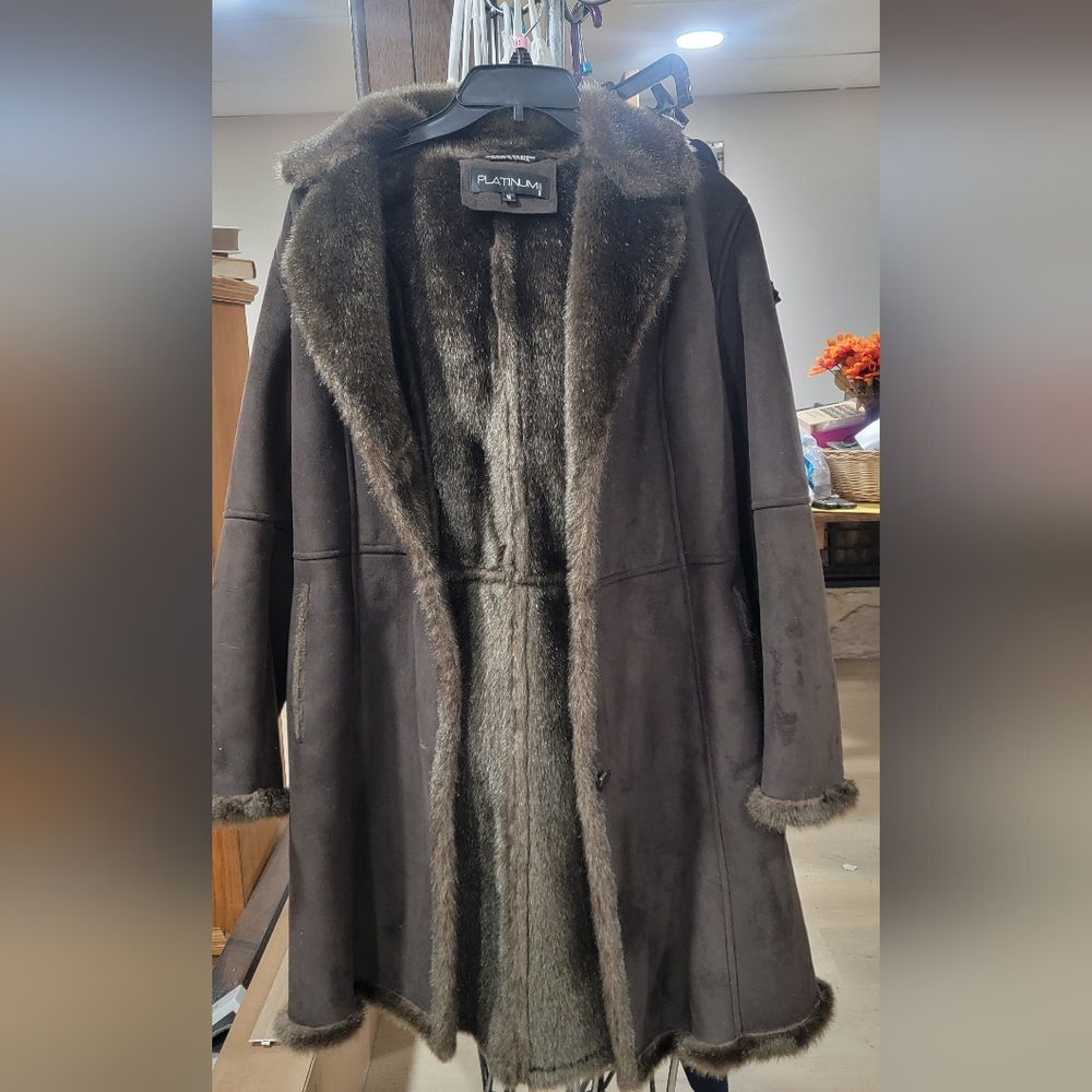 Women's Brown Faux Fur Lined Coat